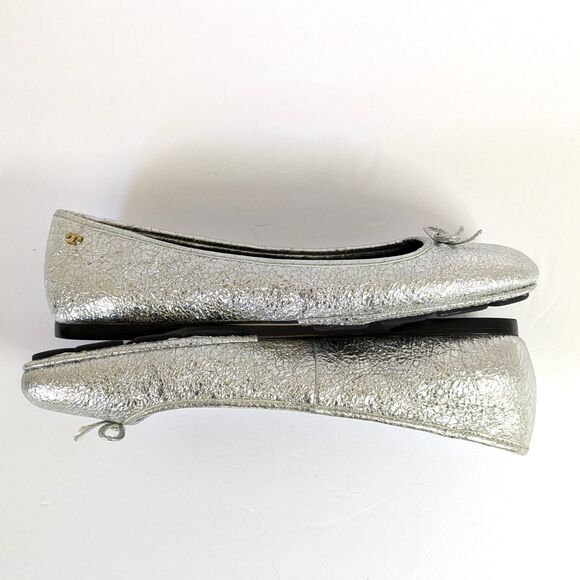 Tory Burch Laila 2 Driver Size 7M Ballet Flats Crinkle Metallic Silver Sparkle - Picture 4 of 14
